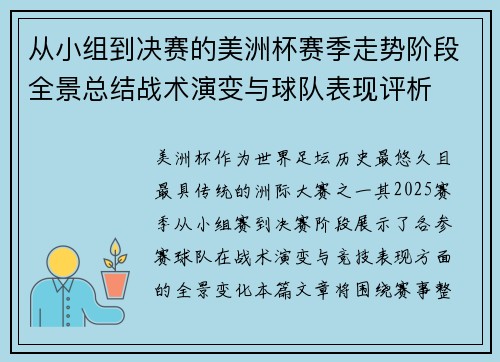 从小组到决赛的美洲杯赛季走势阶段全景总结战术演变与球队表现评析